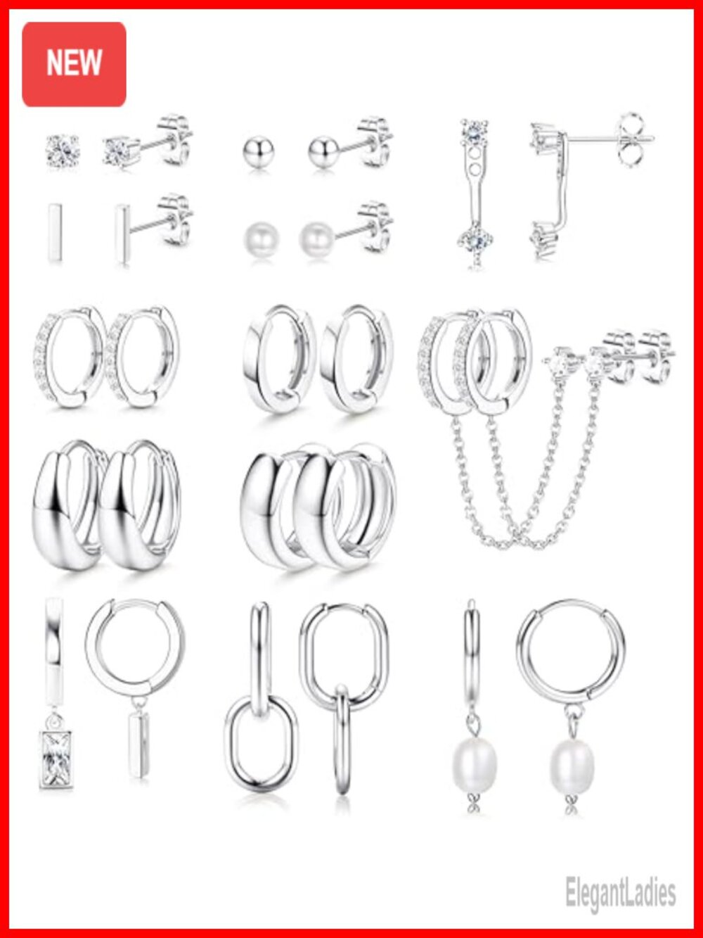 Hypoallergenic 316L Surgical Steel Huggie Stud Earrings Set, 13 Pairs